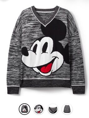 Disney Parks Mickey Mouse V-Neck Blsck & White Flocked Sweater Size S